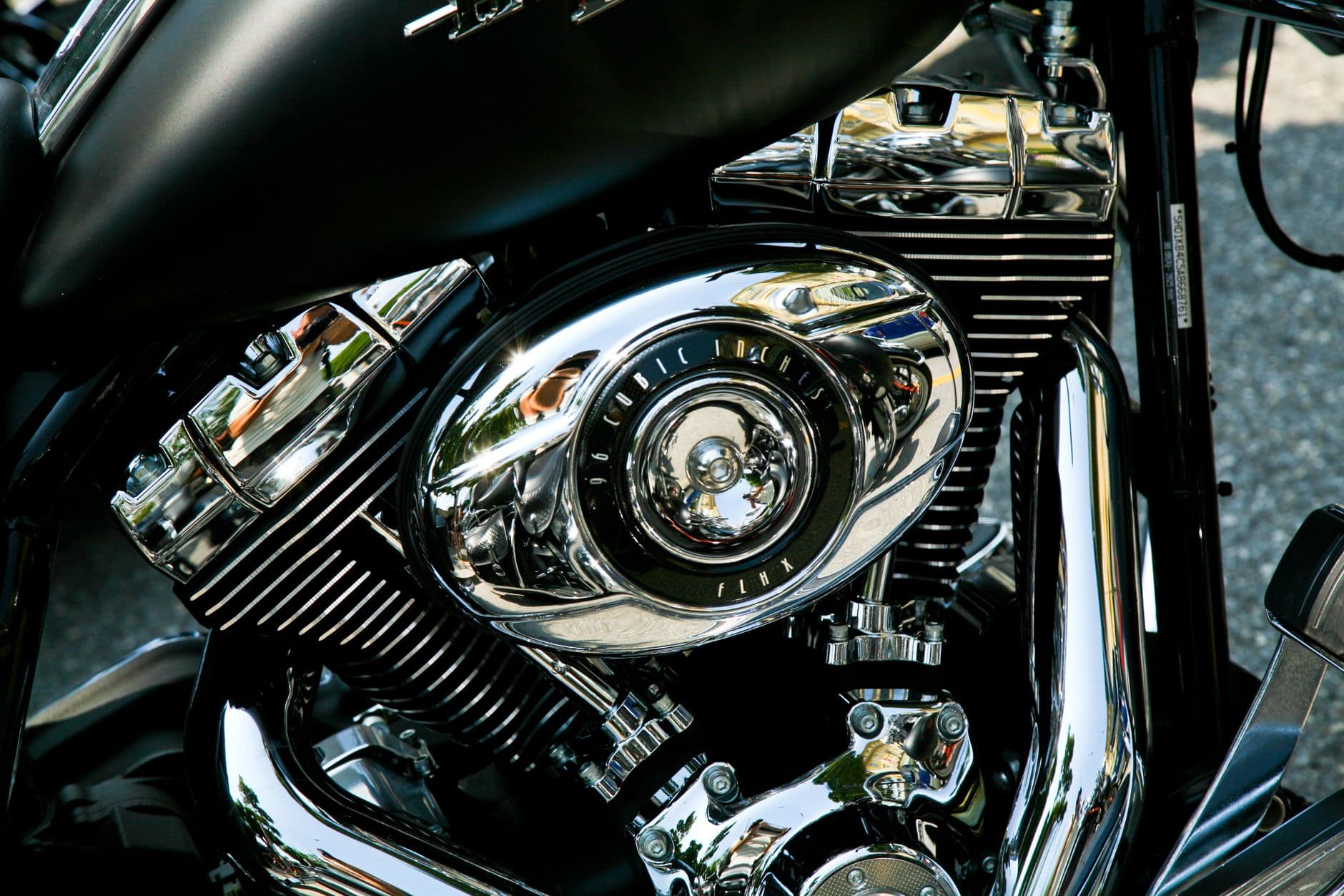 Chrome motorcycle engine close-up